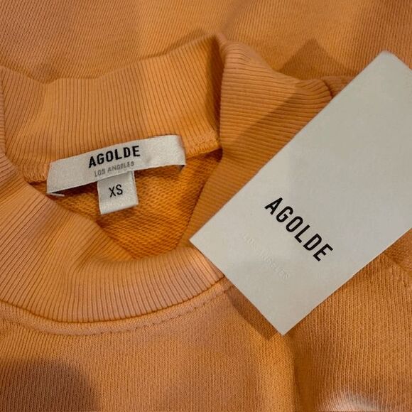 NEW! AGOLDE The Round Shoulder Sweatshirt in Sherbert Mock Neck Short Sleeve Siz - Picture 5 of 9